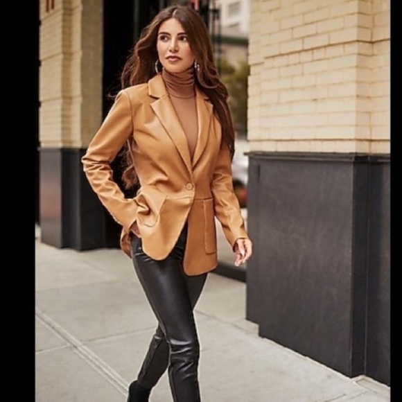 NWT Express L Buttery Vegan Oversized Brown/Tan Negin Mirsalehi Blazer - Picture 2 of 7